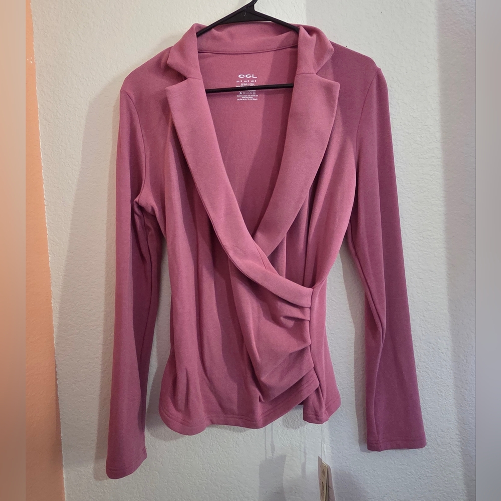 Brand New OGL Rose Workleisure Collared Surplice Blouse